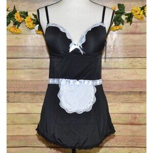 NWT Ladies L French Affair Sexy Maid Set  Adjustable Lace Trim Bow Dress Up